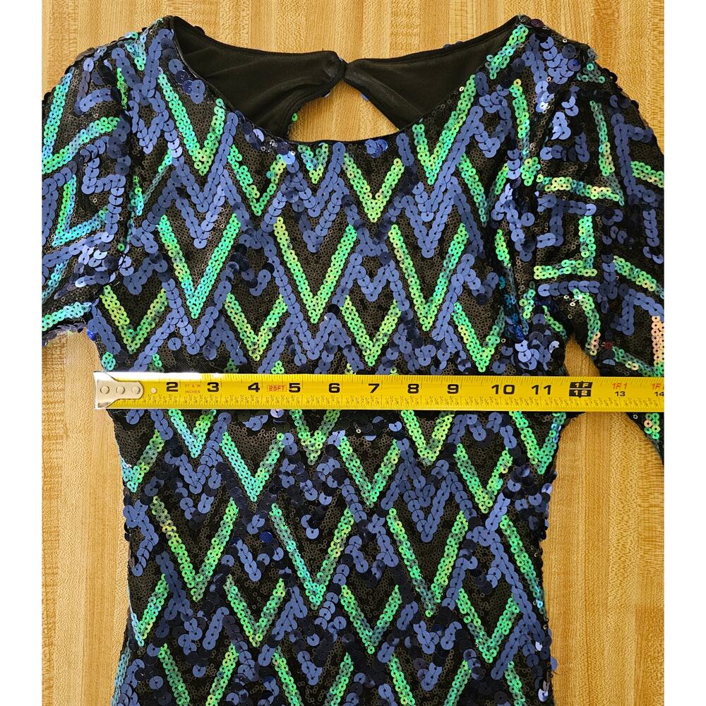 CHARLOTTE RUSSE Sequine Long Sleeve DRESS Blue Green Black Women's size XS - Picture 7 of 8